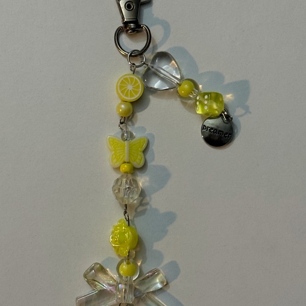 Yellow and Clear Beaded Keychain